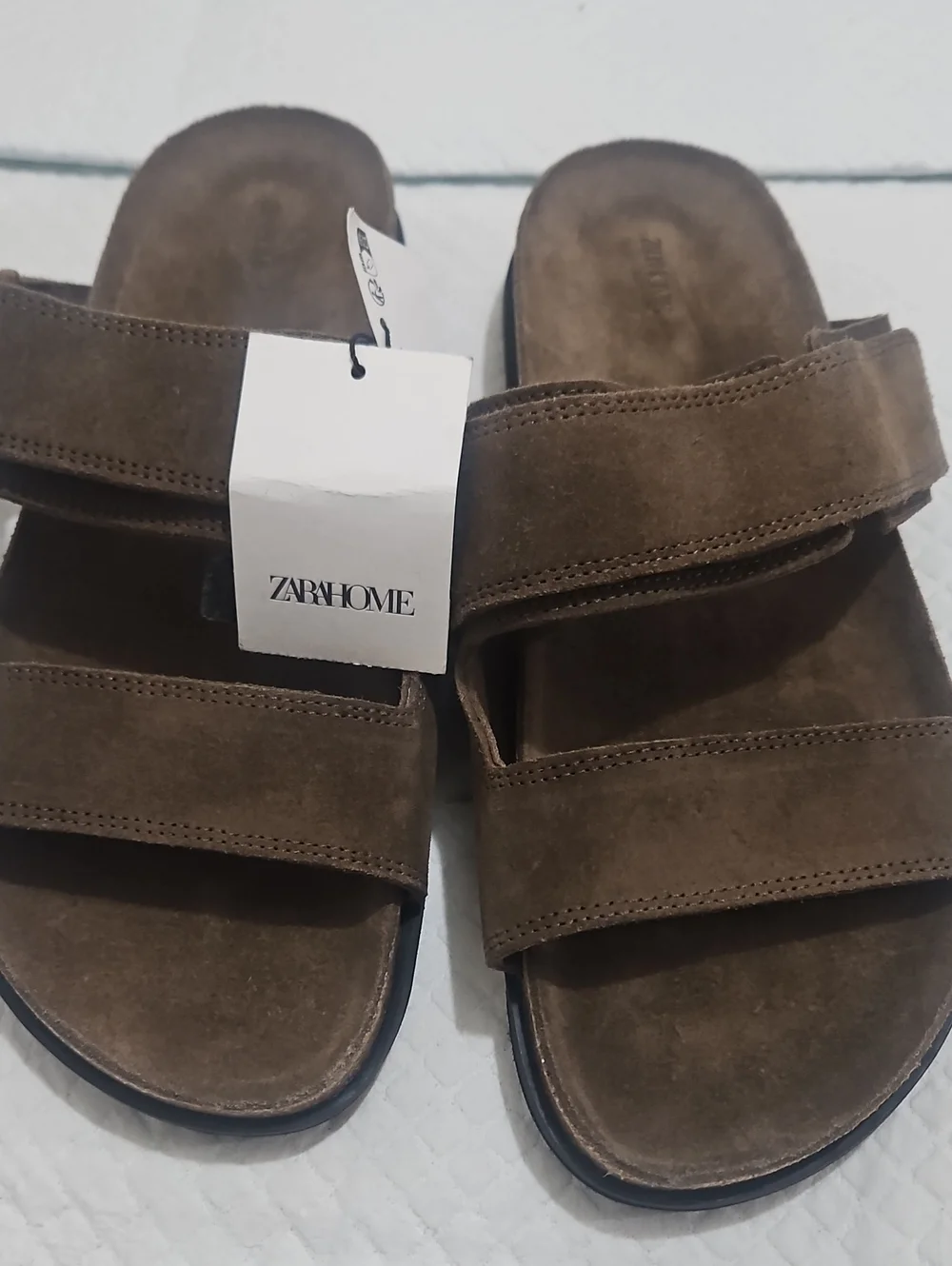 Zara Home Men’s Suede Double-Strap Slide Sandals in Brown Sz 8
